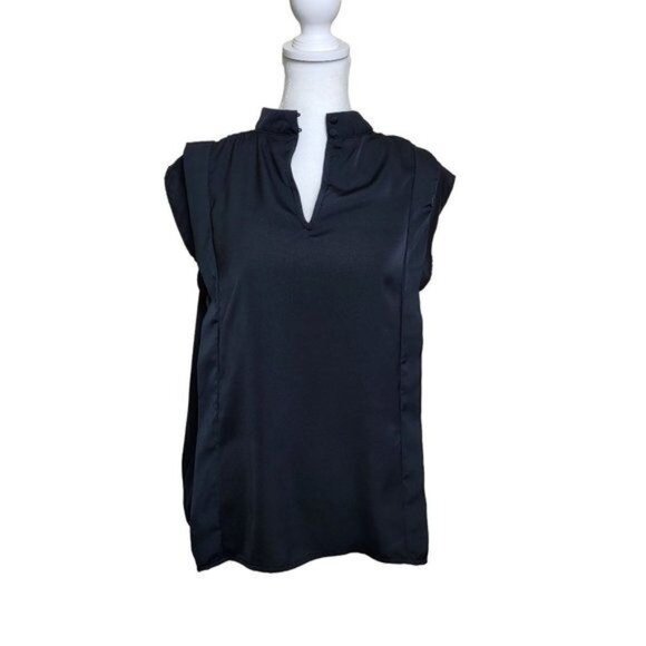 Who What Wear Black Flowy Mock Neck Peplum Blouse Size Medium - Picture 1 of 9